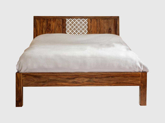 Dudi Furniture Vismit Solid Sheesham Wood Carved King Bed
