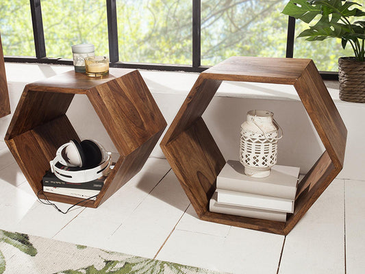 Dudi Furniture Buckingham Modern Sheesham Wood Nesting Side Tables