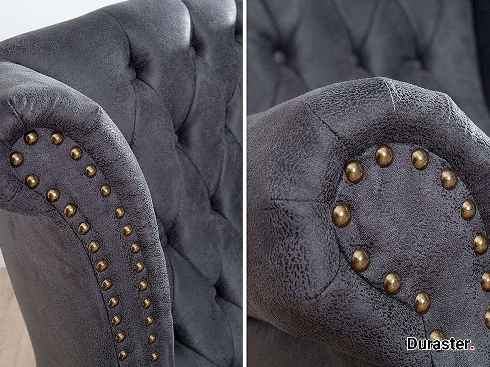 Dudi Furniture Chesterfield Colonial Antique Gray Wing Chair