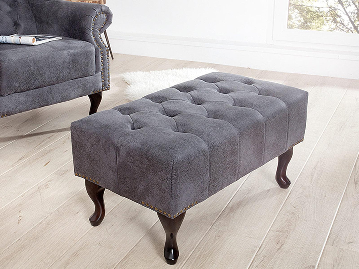 Dudi Furniture Chesterfield Antique Gray Ottoman
