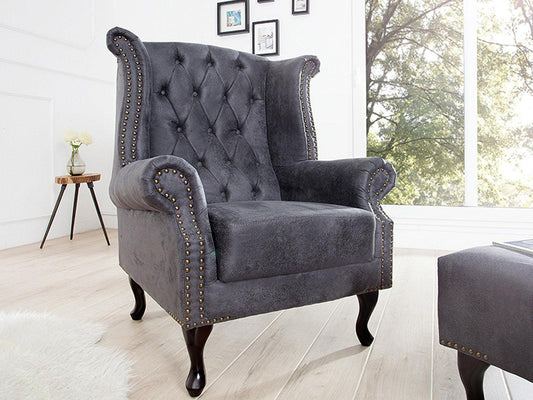 Dudi Furniture Chesterfield Colonial Antique Gray Wing Chair