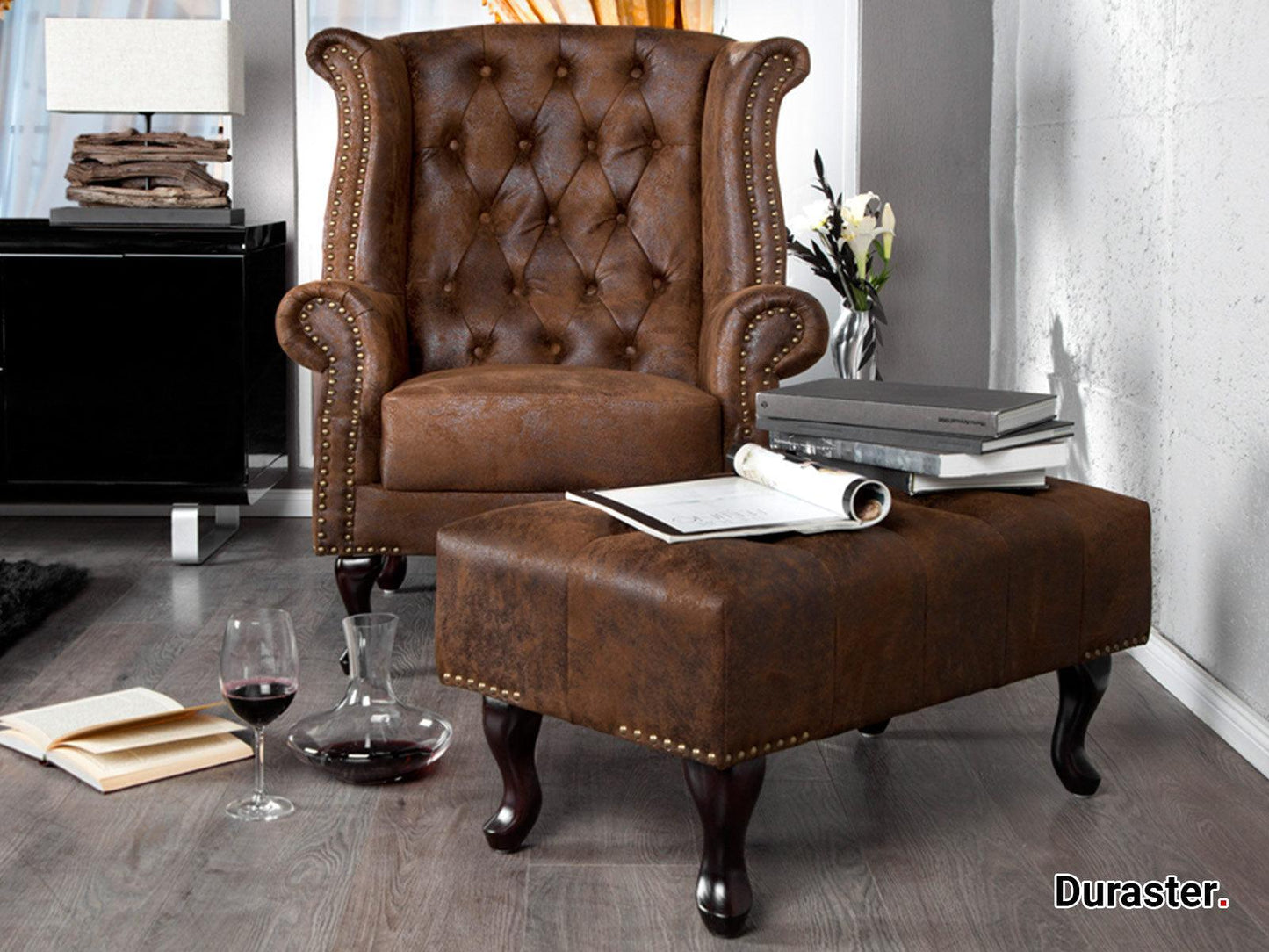 Dudi Furniture Chesterfield Buff Leather Ottoman