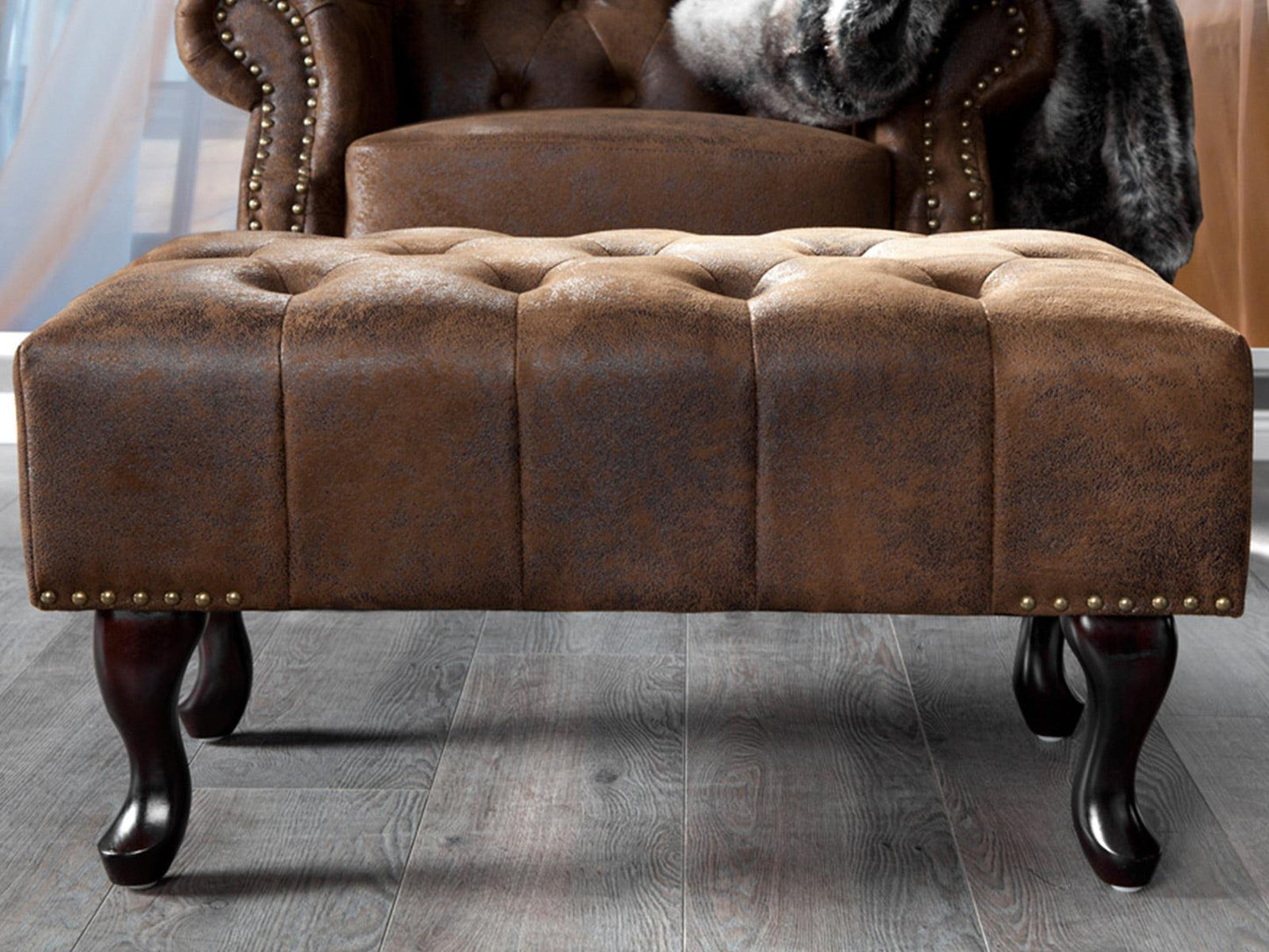 Dudi Furniture Chesterfield Buff Leather Ottoman