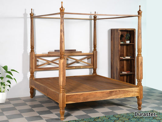 Dudi Furniture Vismit Sheesham Modern Canopy 4 Poster King Size Bed