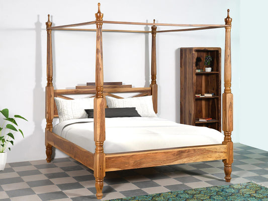Dudi Furniture Vismit Sheesham Modern Canopy 4 Poster Bed