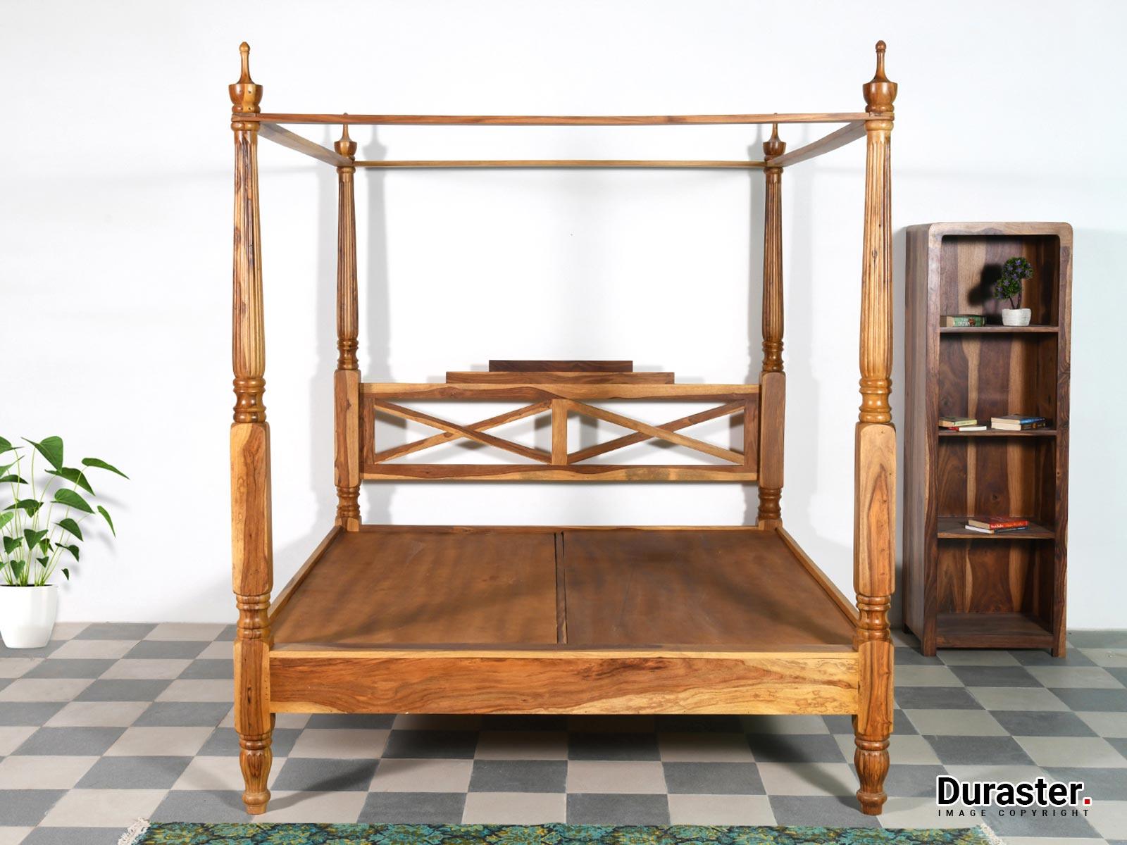 Dudi Furniture Vismit Sheesham Modern Canopy 4 Poster King Size Bed