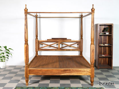 Dudi Furniture Vismit Sheesham Modern Canopy 4 Poster King Size Bed
