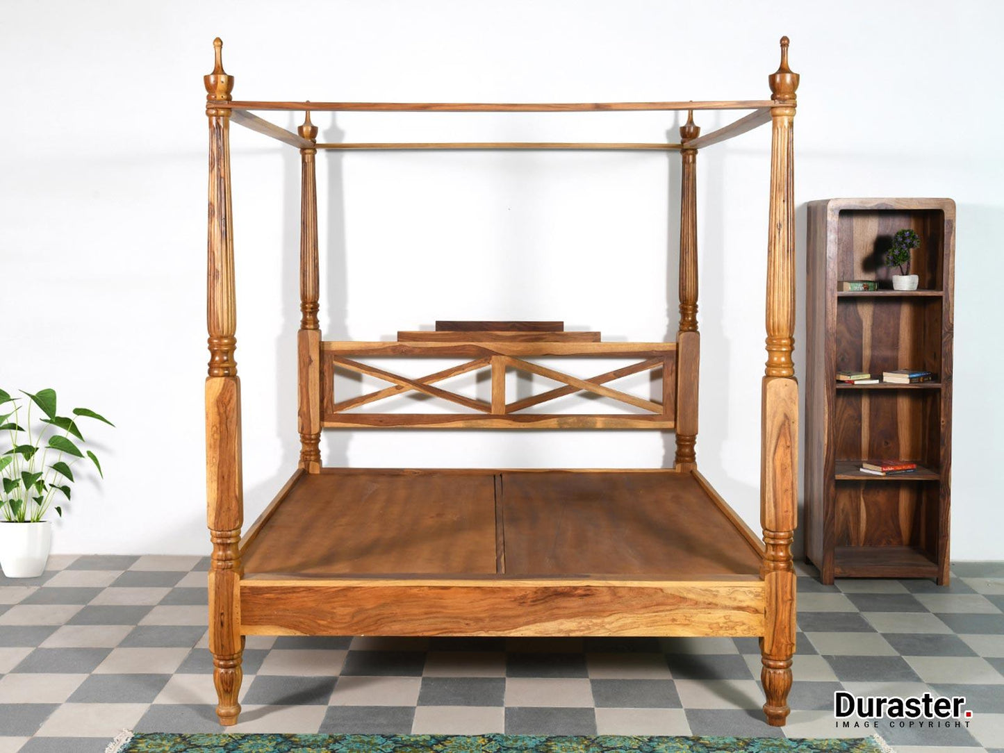 Dudi Furniture Vismit Sheesham Modern Canopy 4 Poster Bed