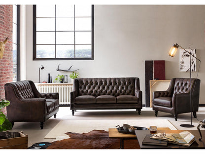 Dudi Furniture Chesterfield Colonial Brown Three Seater Sofas