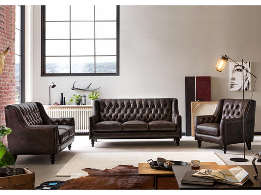 Dudi Furniture Chesterfield Colonial Brown Set of Three Sofas
