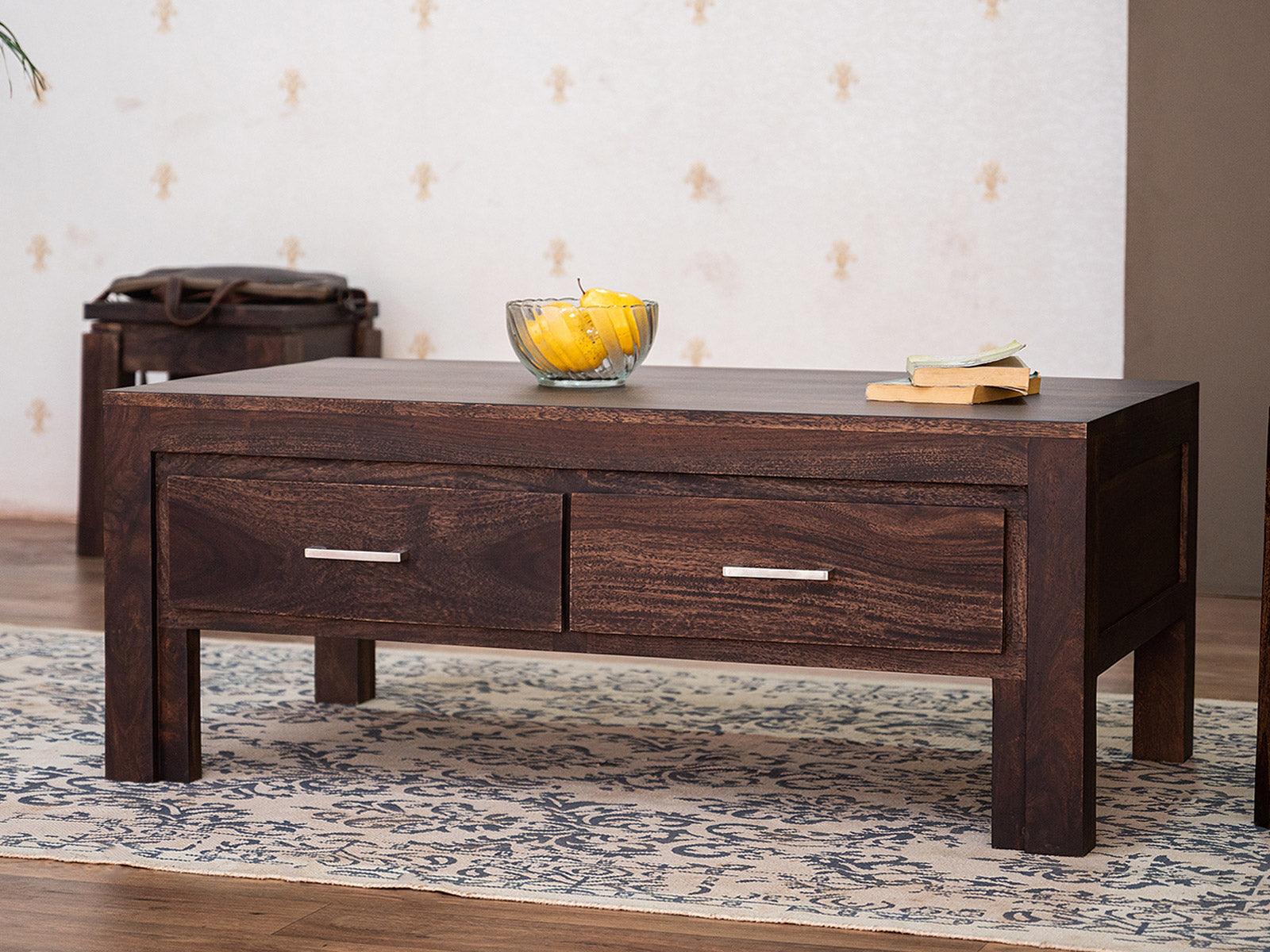 Dudi Furniture Gangaur Solid Wood Coffee Table with Drawers