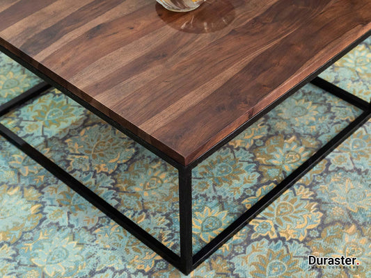 Dudi Furniture Gangaur Solid Wood Coffee Table with Black Iron Frame