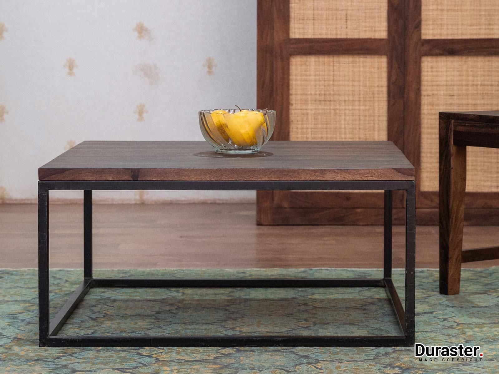 Dudi Furniture Gangaur Solid Wood Coffee Table with Black Iron Frame