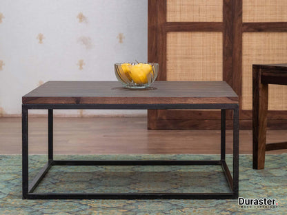 Dudi Furniture Gangaur Solid Wood Coffee Table with Black Iron Frame