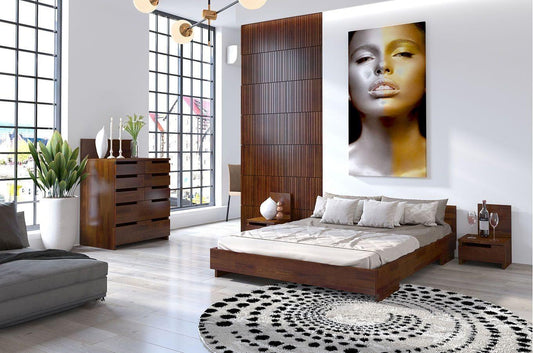 Dudi Furniture Preyas Mango wood Teak Finish Wooden Bed
