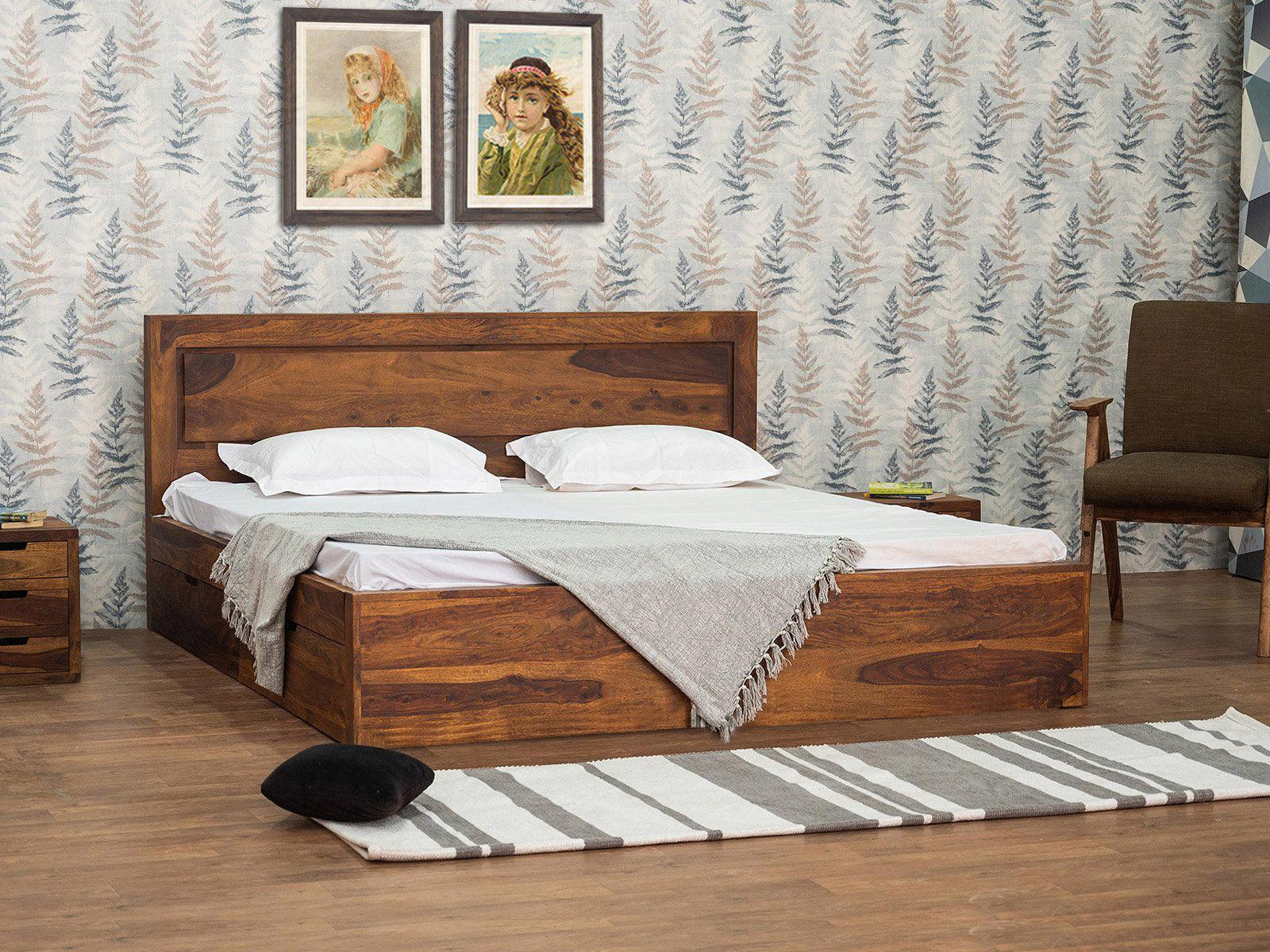 Dudi Furniture Metro Solid Sheesham Wood Storage King Size Bed With 4