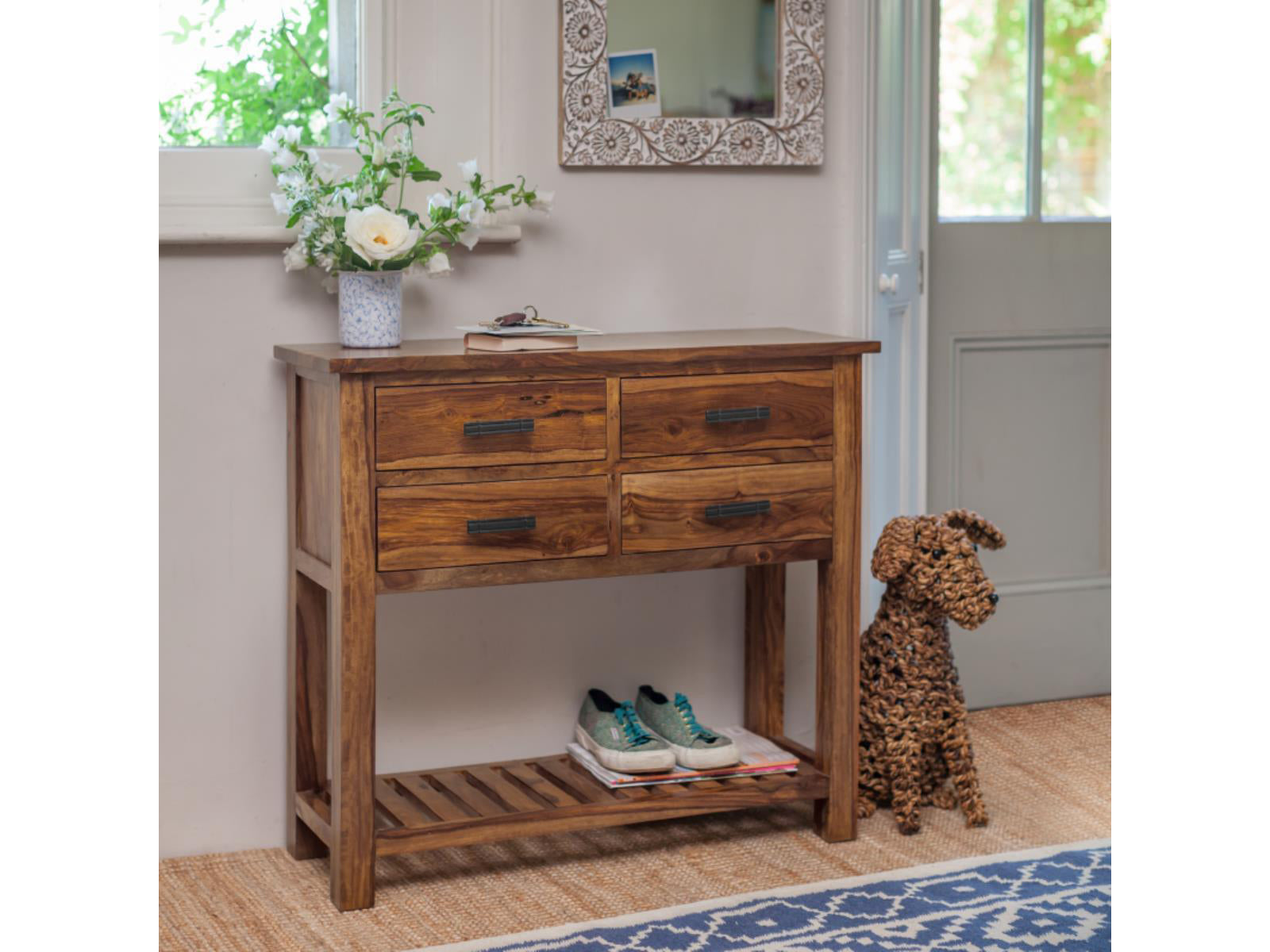 Dudi Furniture Mehran Sheesham Wood Console Table with Drawers