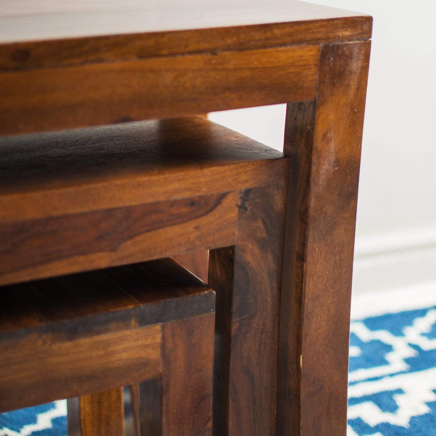 Dudi Furniture Mehran Sheesham Wood Set of 3 Nesting Tables