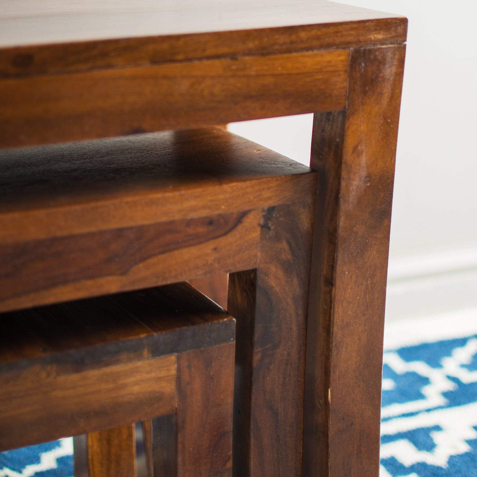 Dudi Furniture Mehran Sheesham Wood Set of 3 Nesting Tables