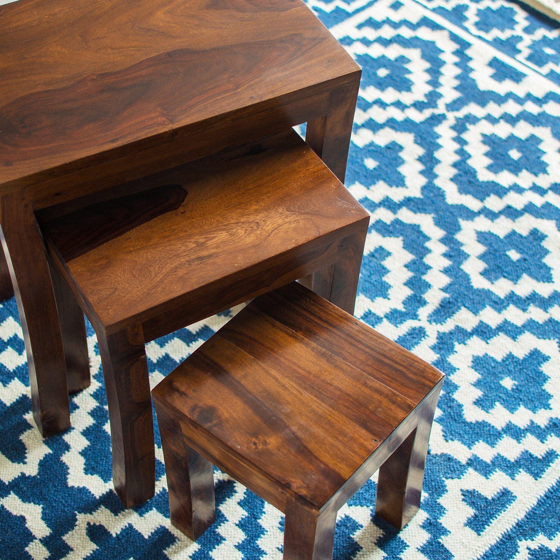 Dudi Furniture Mehran Sheesham Wood Set of 3 Nesting Tables