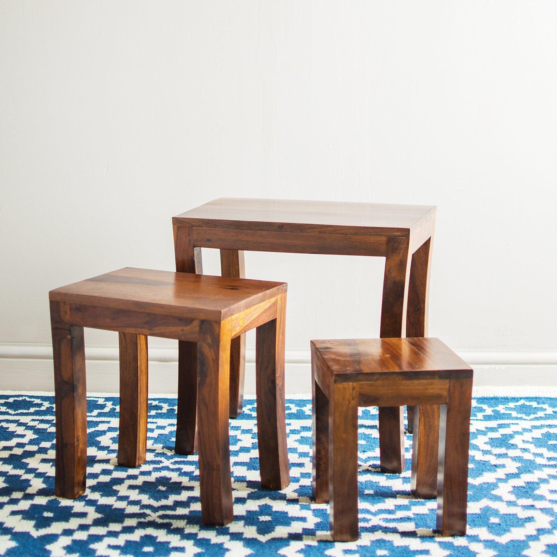 Dudi Furniture Mehran Sheesham Wood Set of 3 Nesting Tables