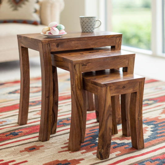 Dudi Furniture Mehran Sheesham Wood Set of 3 Nesting Tables