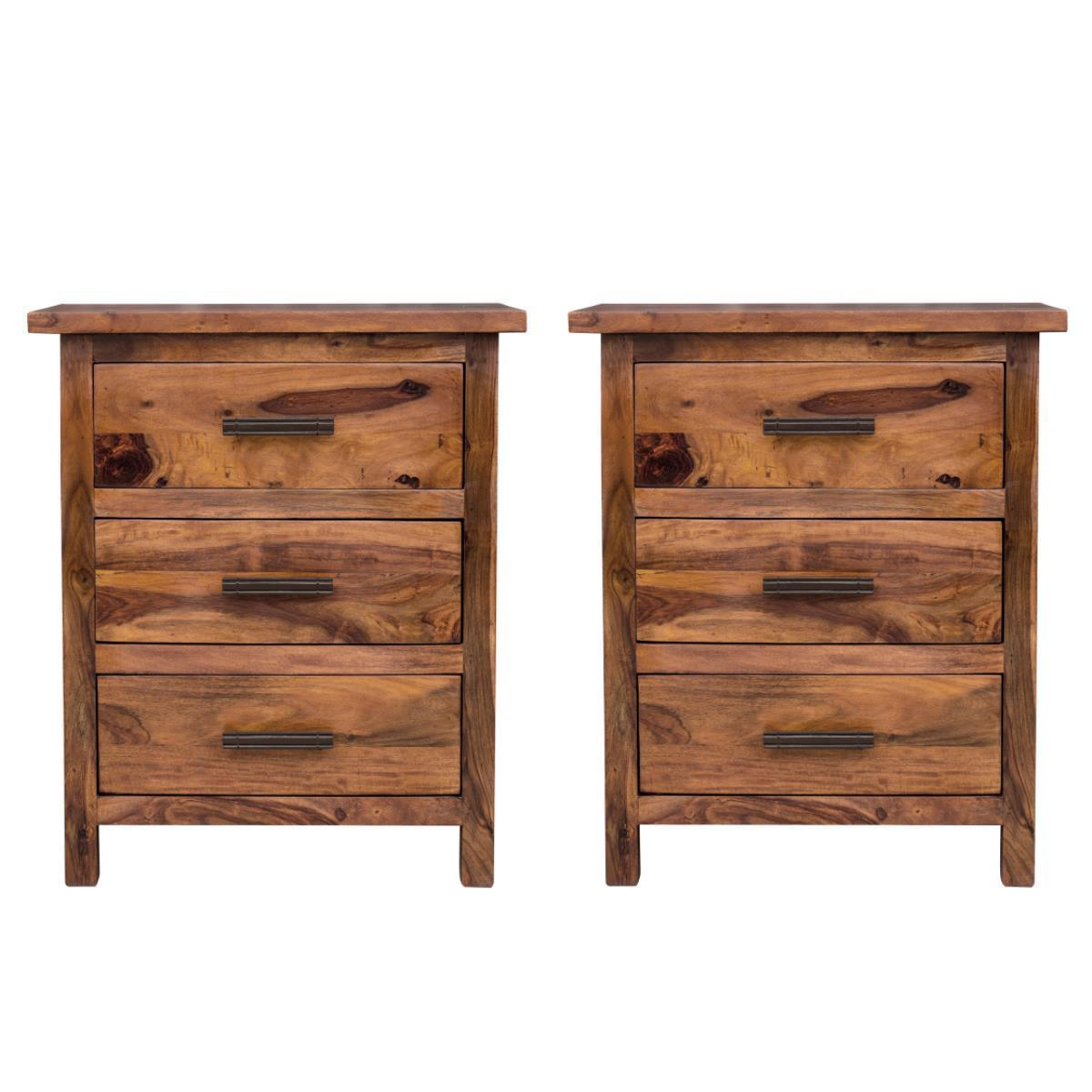 Dudi Furniture Mehran Sheesham Wood Bedside Table with Drawers