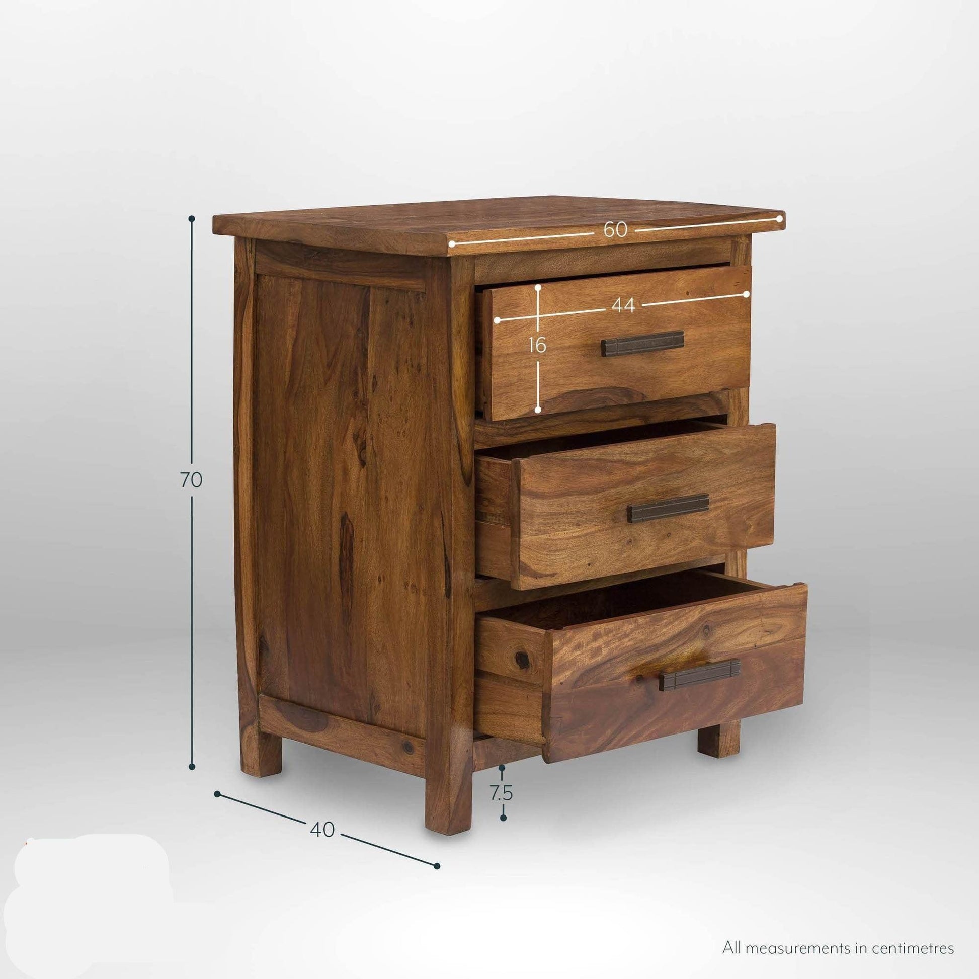 Dudi Furniture Mehran Sheesham Wood Bedside Table with Drawers