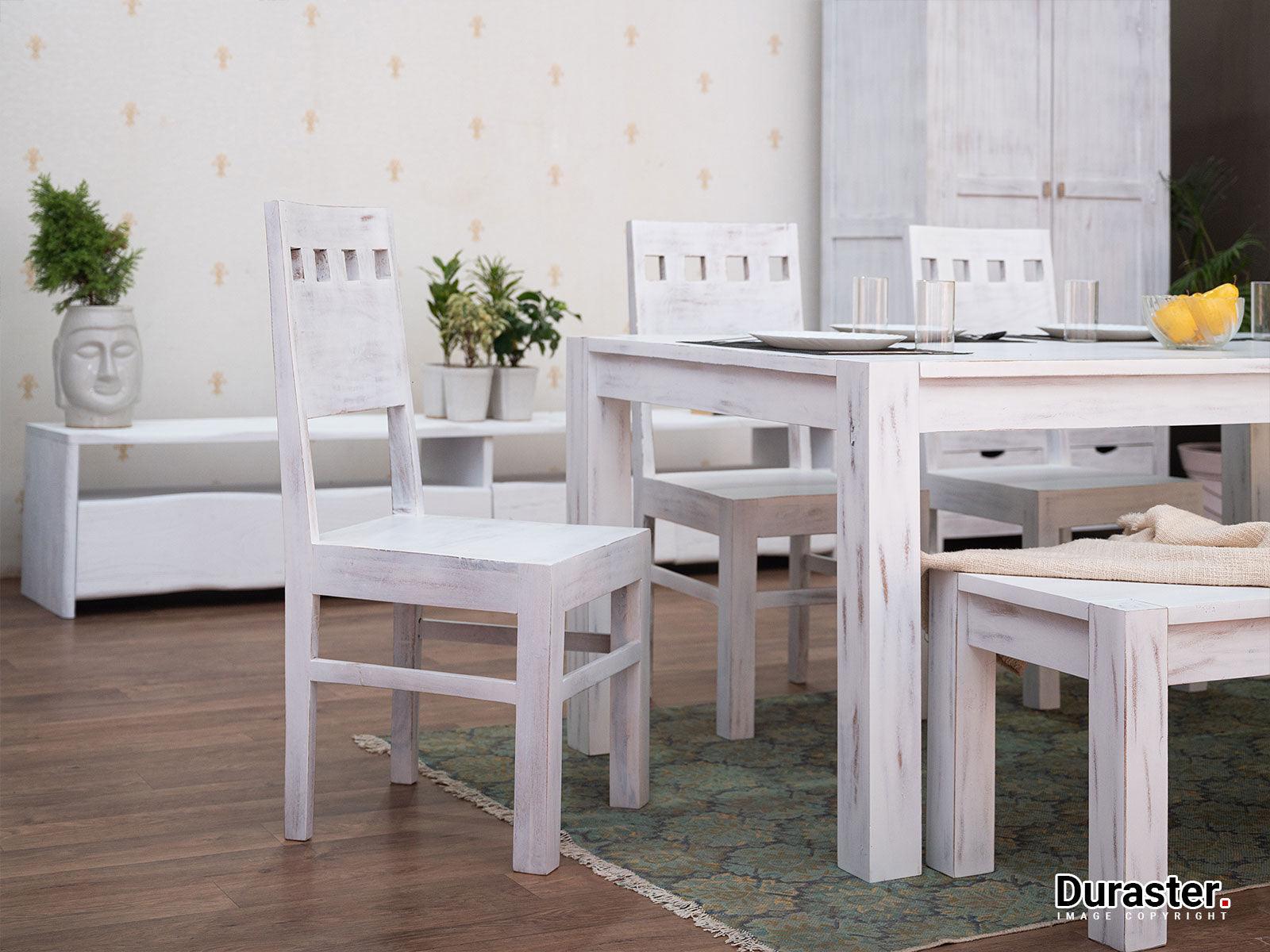 Dudi Furniture Novo Premium Acacia White Dining Set with Chairs (4, 6