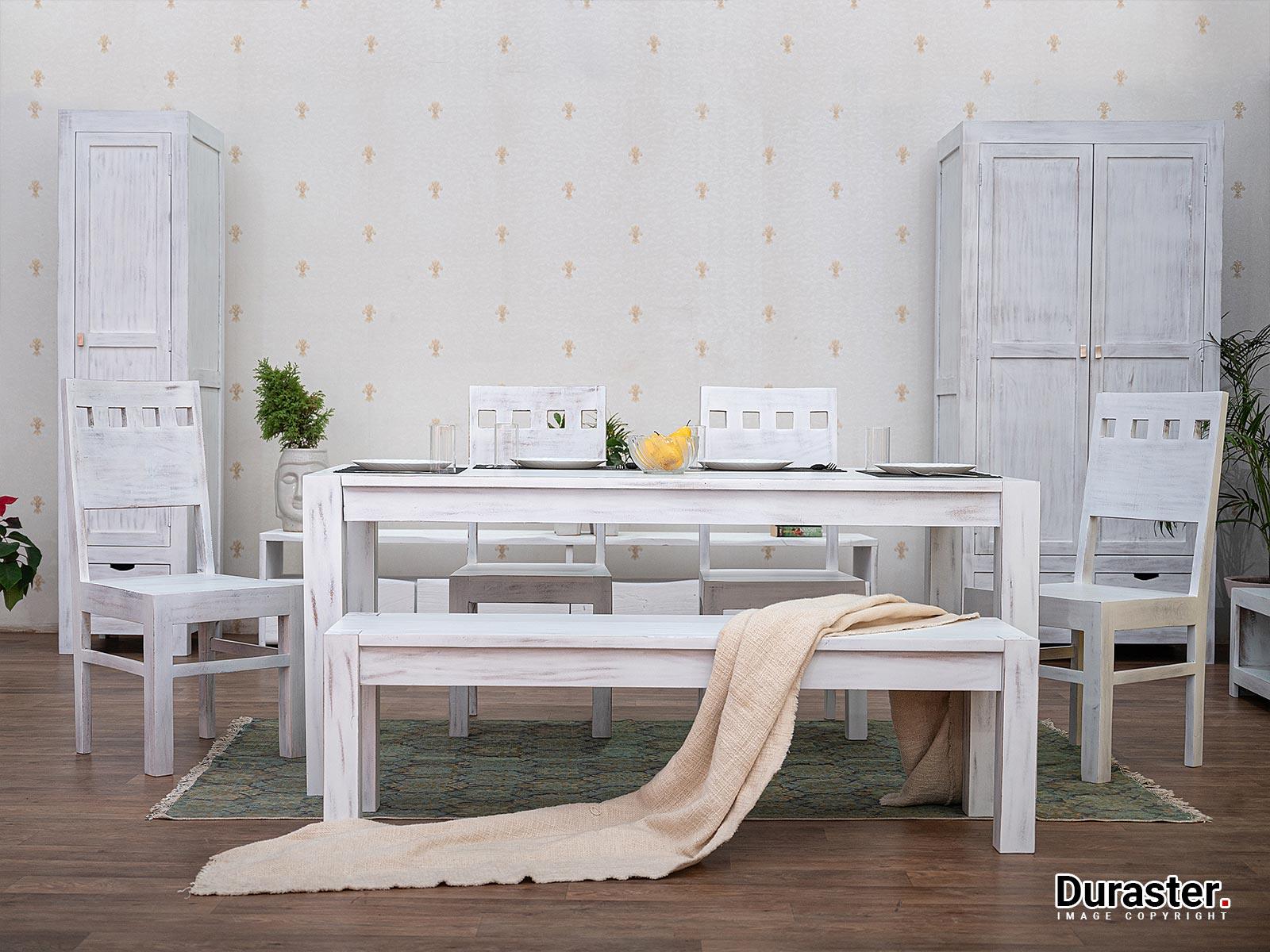 Dudi Furniture Novo Premium Acacia White Dining Set with Chairs (4, 6