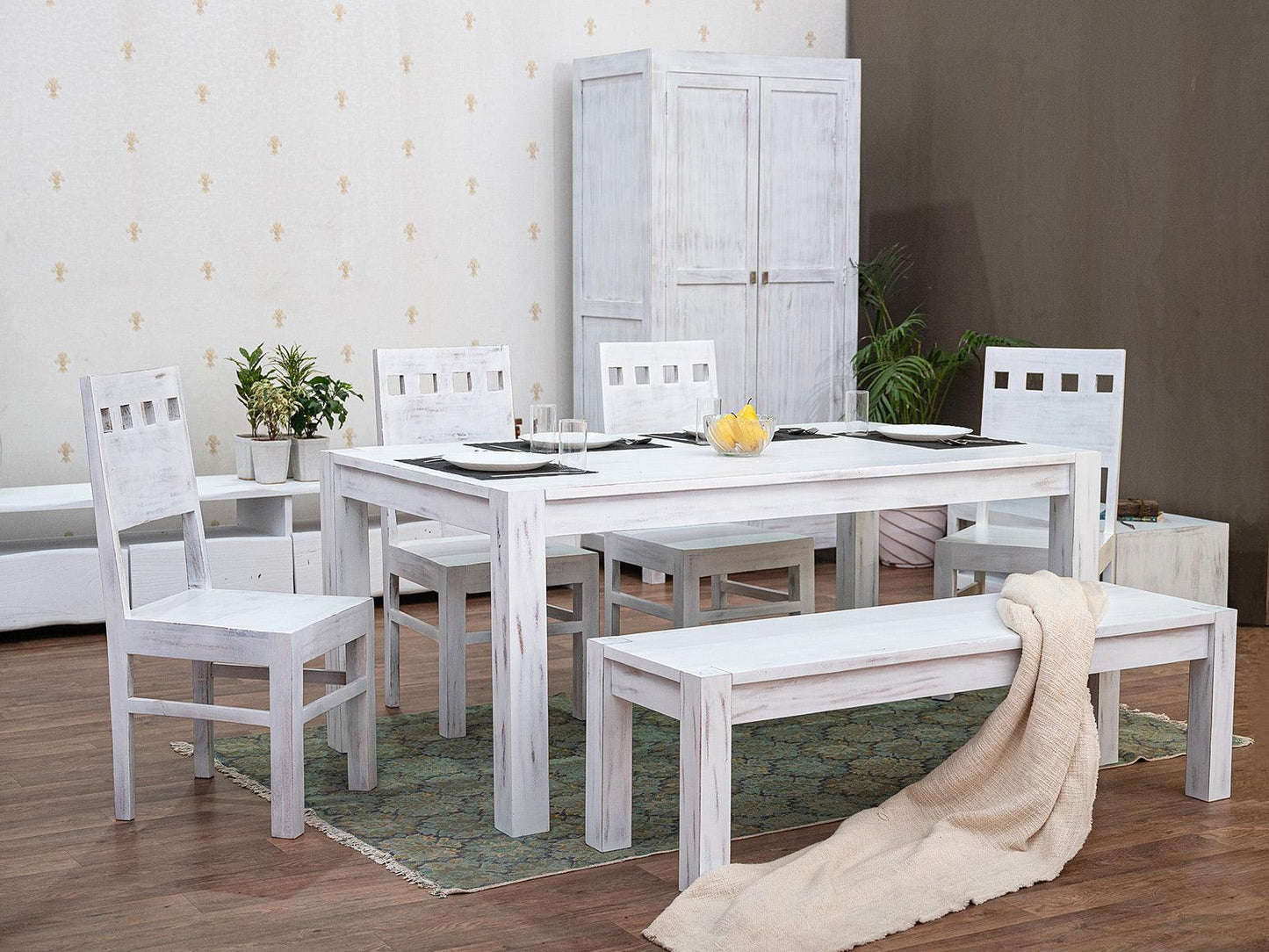 Dudi Furniture Novo Premium Acacia White Dining Set with Chairs (4, 6