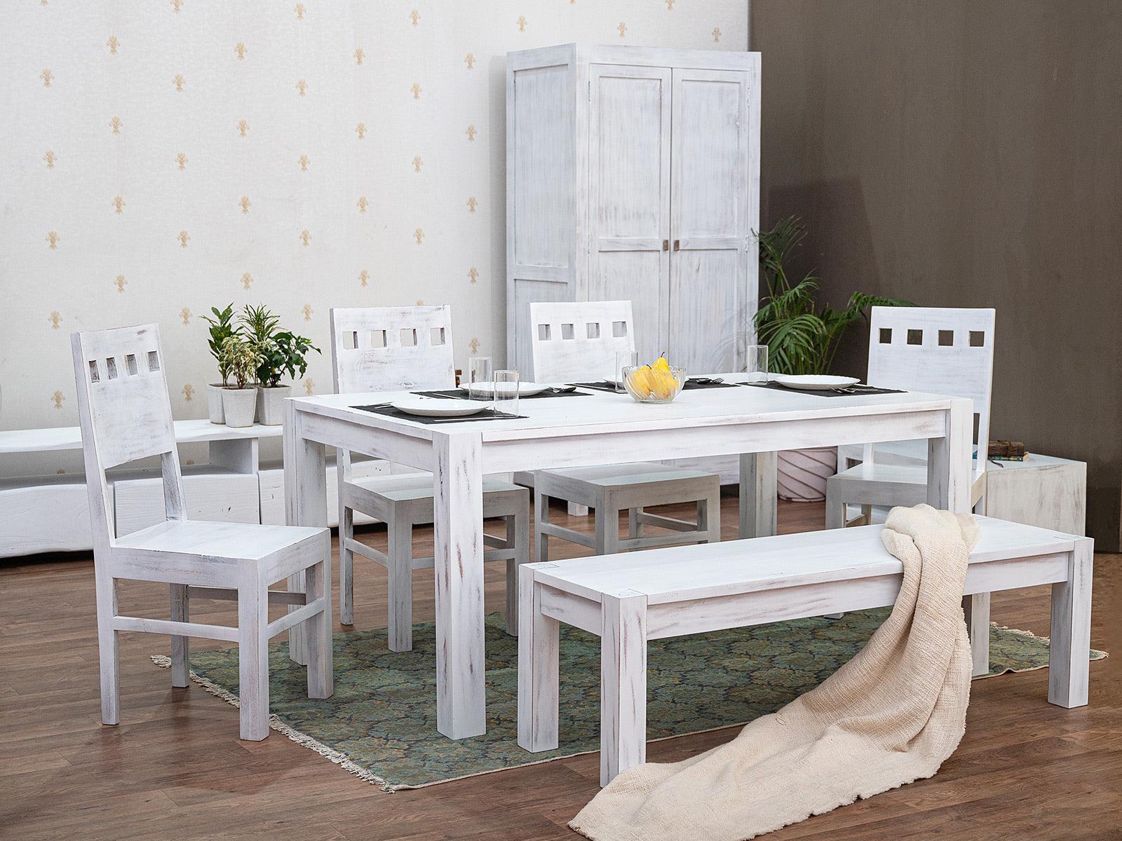 Dudi Furniture Novo Premium Acacia White Dining Set with Chairs (4, 6