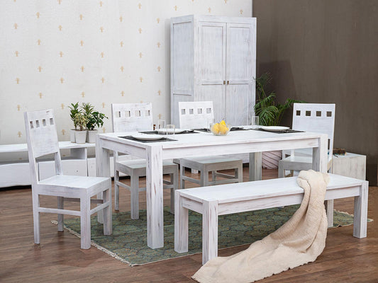 Dudi Furniture Novo Premium Acacia White Dining Set with Chairs (4, 6