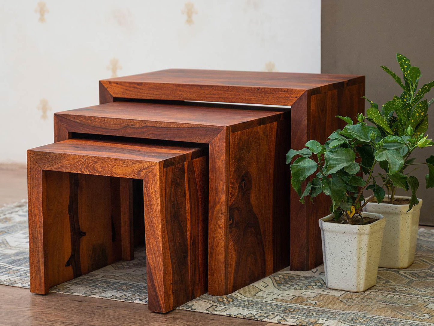 Dudi Furniture Aristocrat Solid Sheesham wood Nested Set of 3 Side