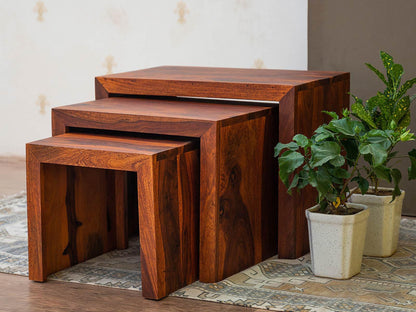 Dudi Furniture Aristocrat Solid Sheesham wood Nested Set of 3 Side