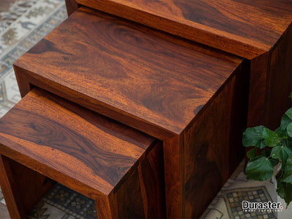 Dudi Furniture Aristocrat Solid Sheesham wood Nested Set of 3 Side