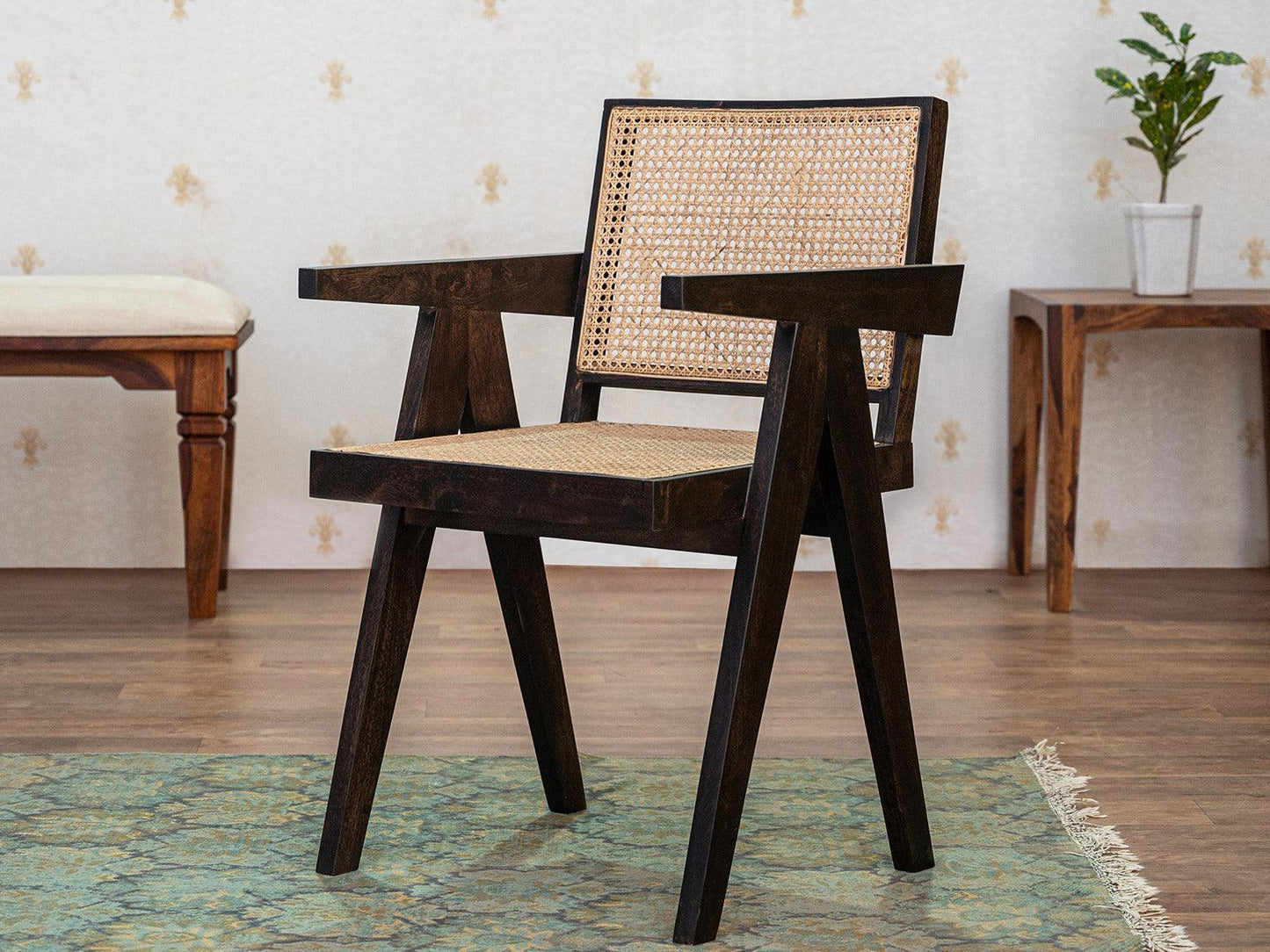 Dudi Furniture Tuscany Sheesham Wood Rattan Armchair