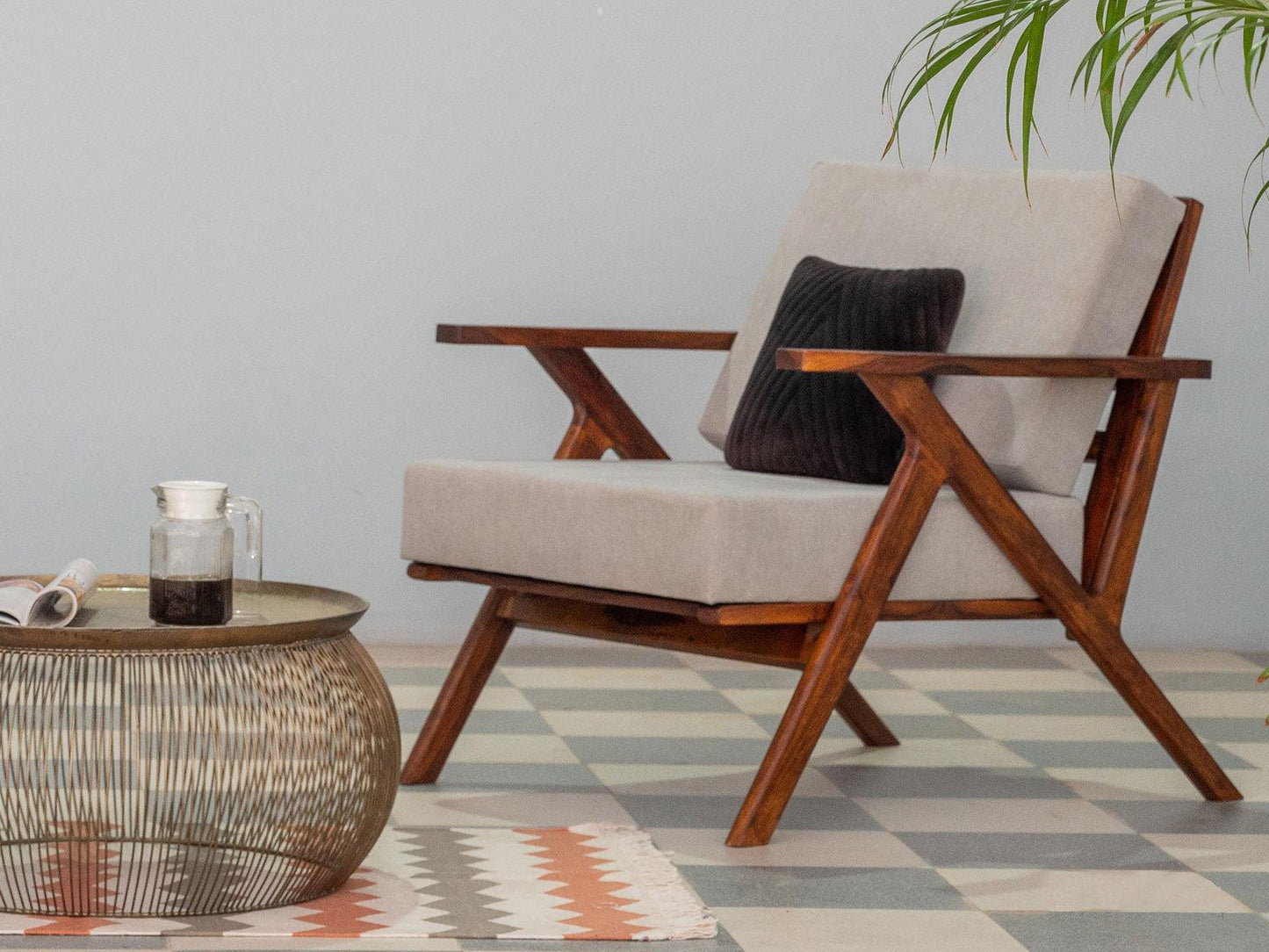 Dudi Furniture Ummed Modern Sheesham Wood Lounge Chair