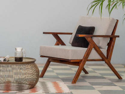 Dudi Furniture Ummed Modern Sheesham Wood Lounge Chair