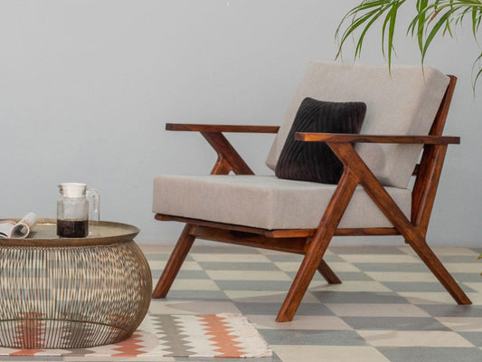 Dudi Furniture Ummed Modern Sheesham Wood Lounge Chair