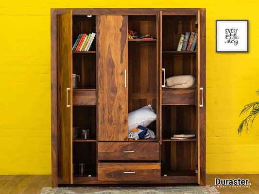 Dudi Furniture Vismit Modern Sheesham Wood Wardrobe Cabinet