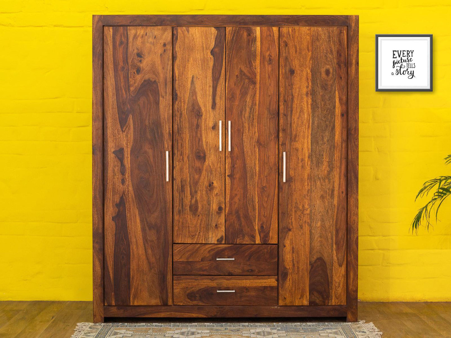 Dudi Furniture Vismit Modern Sheesham Wood Wardrobe Cabinet
