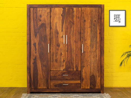 Dudi Furniture Vismit Modern Sheesham Wood Wardrobe Cabinet