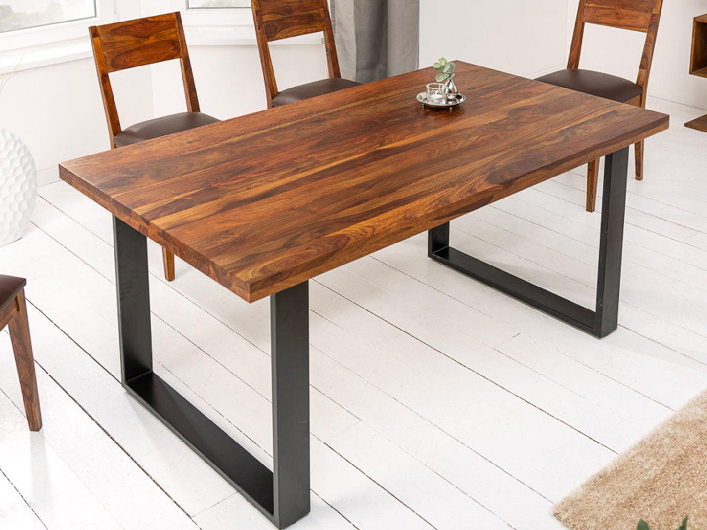 Dudi Furniture Vismit Solid Sheesham wood Dining Table with Iron Frame