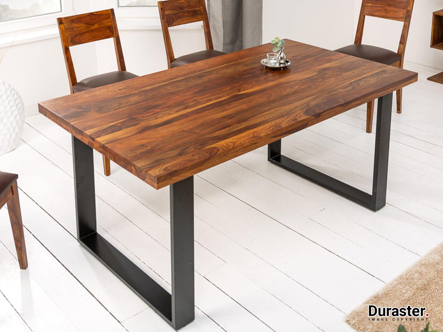 Dudi Furniture Vismit Solid Sheesham wood Dining Table with Iron Frame