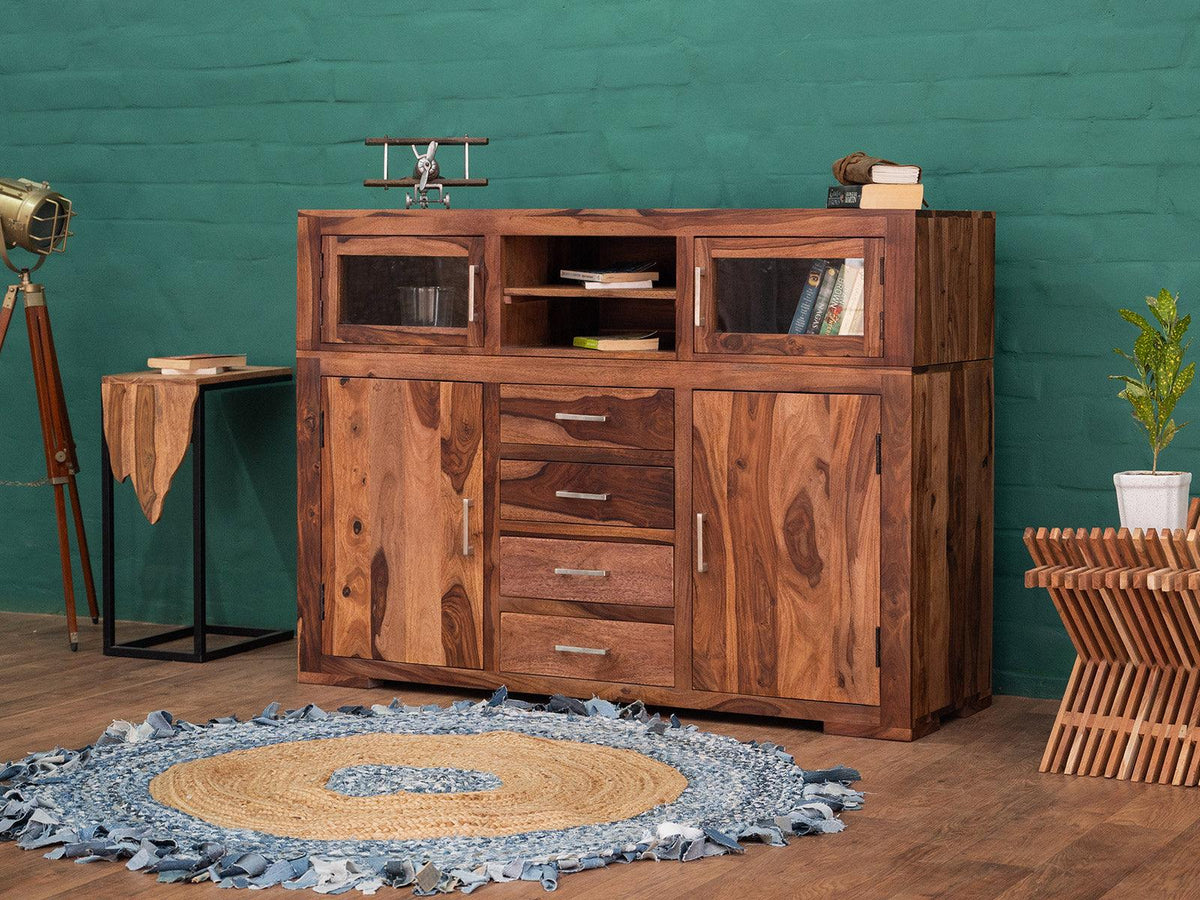 Dudi Furniture Elementary Solid Sheesham wood Highboard Cabinet