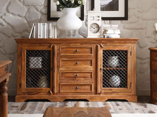Dudi Furniture Vismit Solid Sheesham Wood Sideboard Cabinet