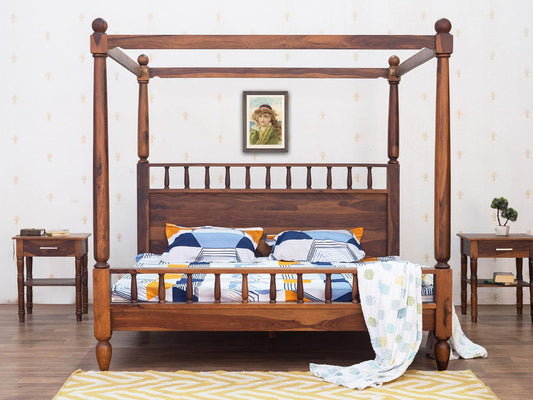 Dudi Furniture Vismit Solid Sheesham Wood Four-Poster King size Bed