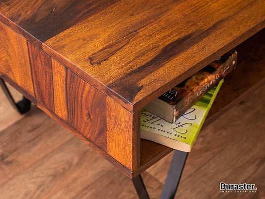 Dudi Furniture Vismit Solid Sheesham wood Coffee Table with Iron Legs