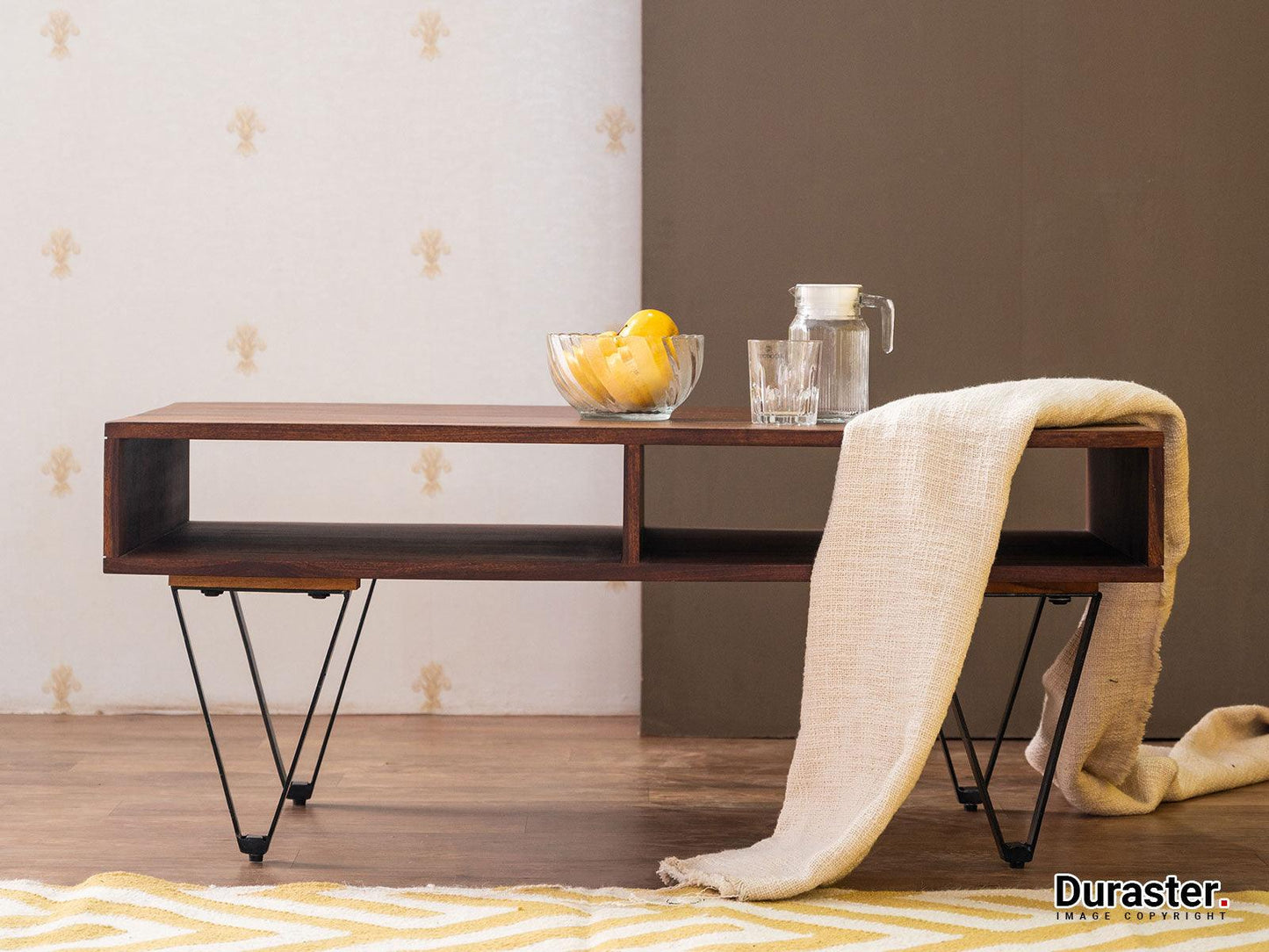 Dudi Furniture Vismit Solid Sheesham wood Coffee Table with Iron Legs
